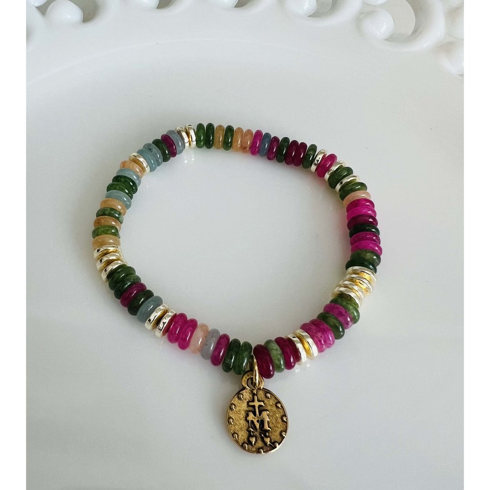 Miraculous Mary Stretch Bracelet with Colorful Rondelle Gemstones
