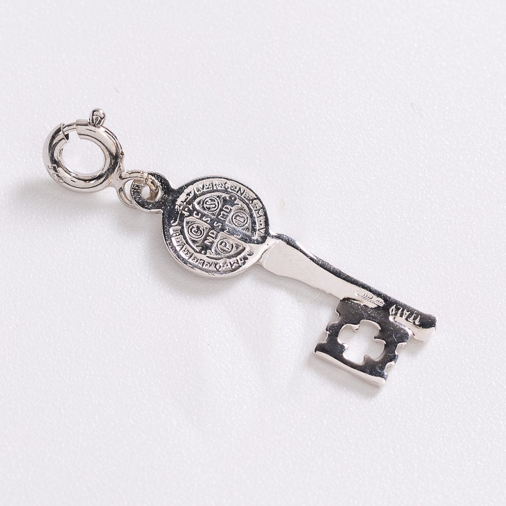 Rhodium Plated Gold St. Benedict Key Clip Charm