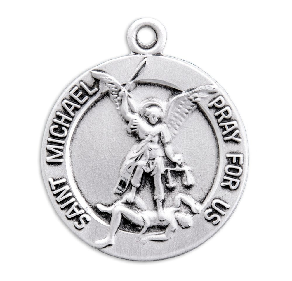 Raised Border Saint Michael Medal Necklace