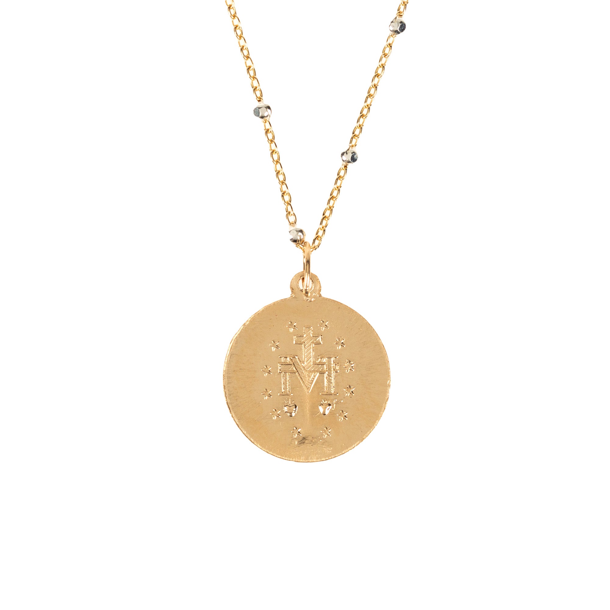Round Miraculous Medal Necklace with Beaded Accents