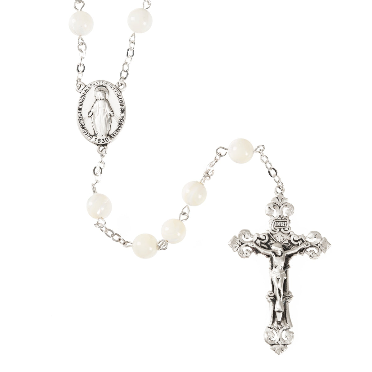 Baroque Mother of Pearl and Sterling Silver Rosary