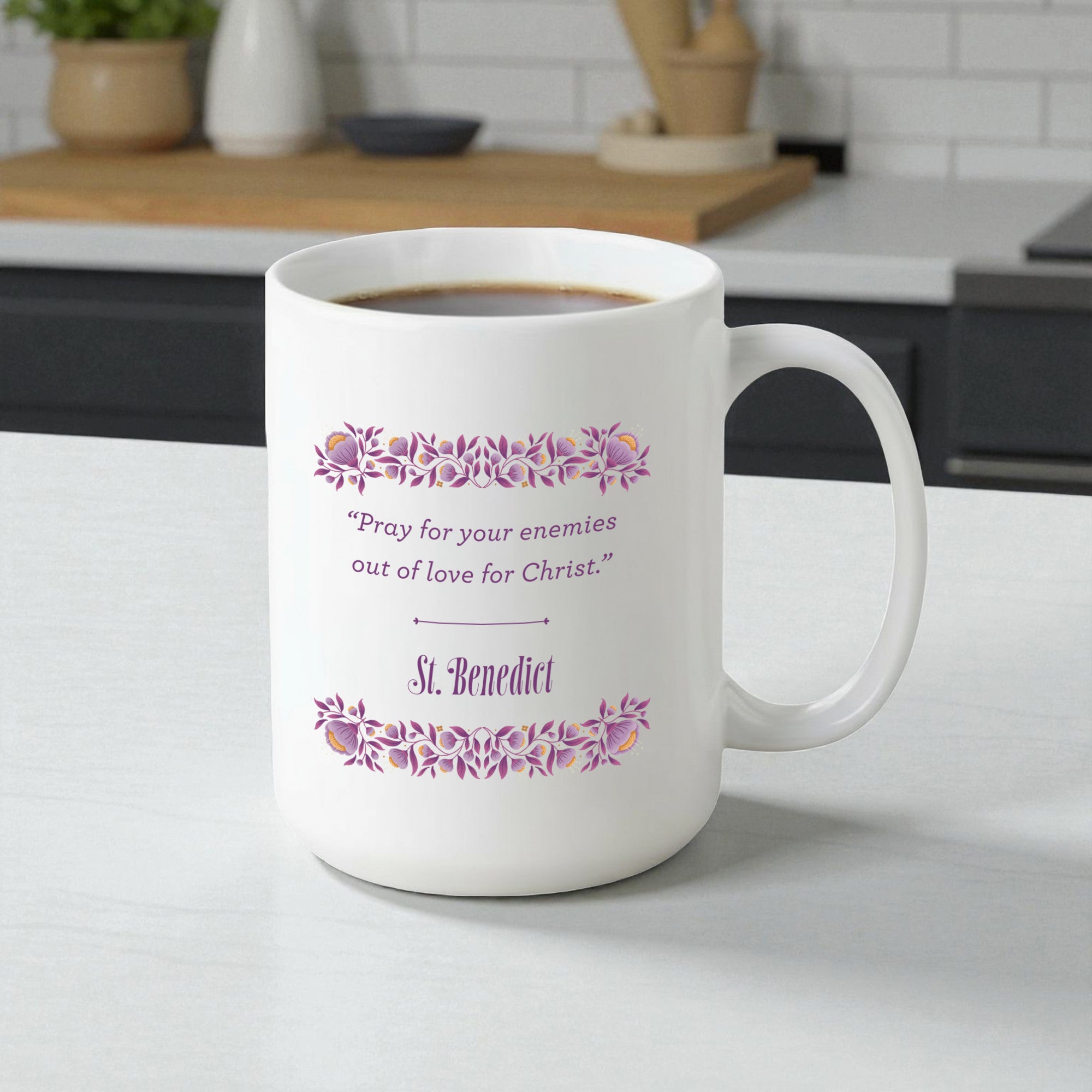 Pray For Your Enemies St. Benedict Quote Mug