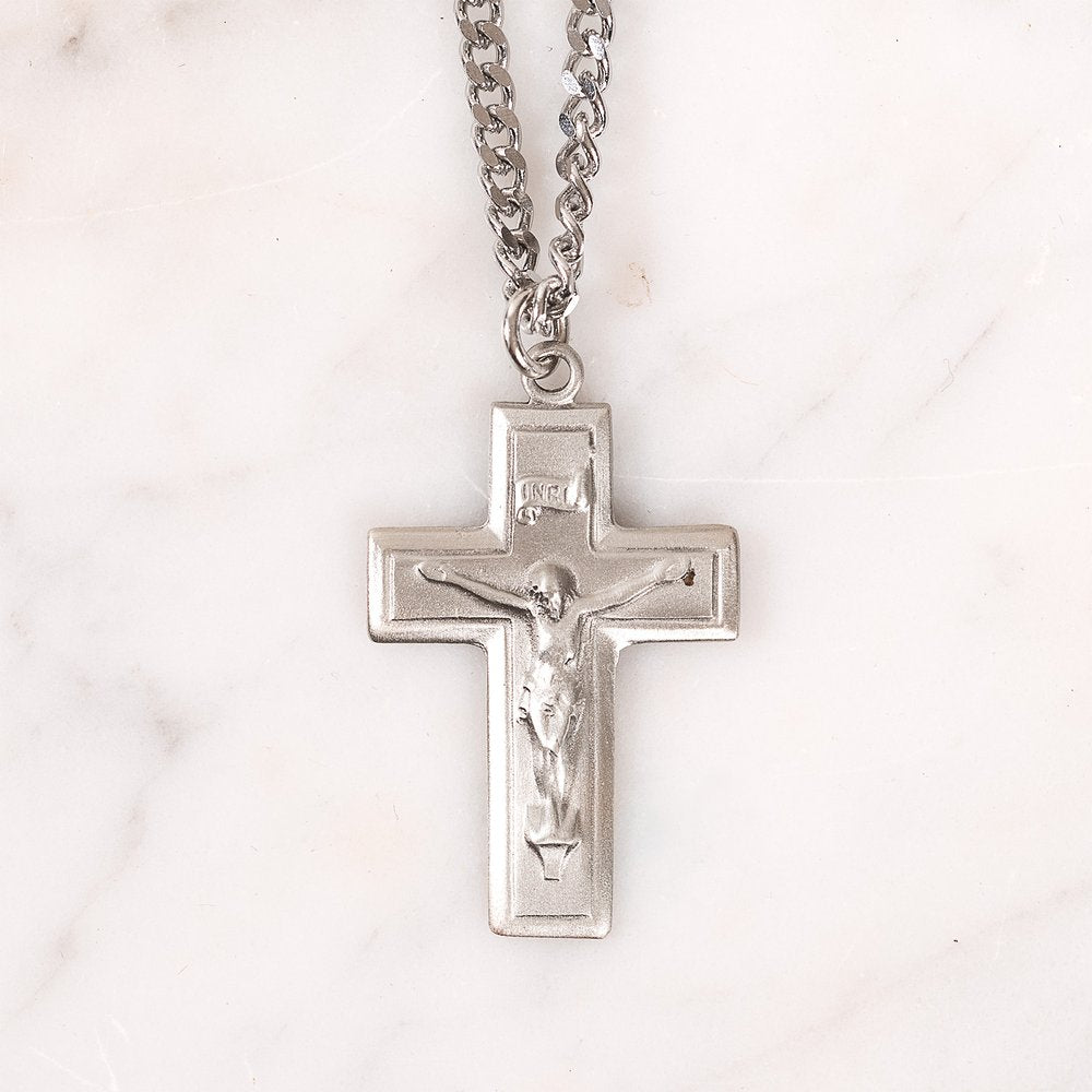 Beveled Pewter Crucifix Necklace