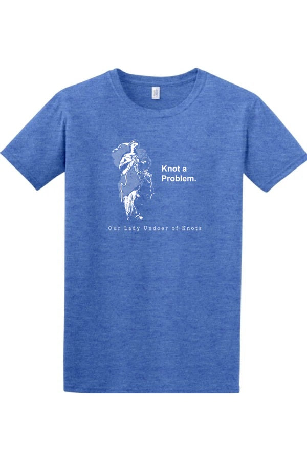 Knot a Problem Our Lady Undoer of Knots Royal Blue Adult T-Shirt