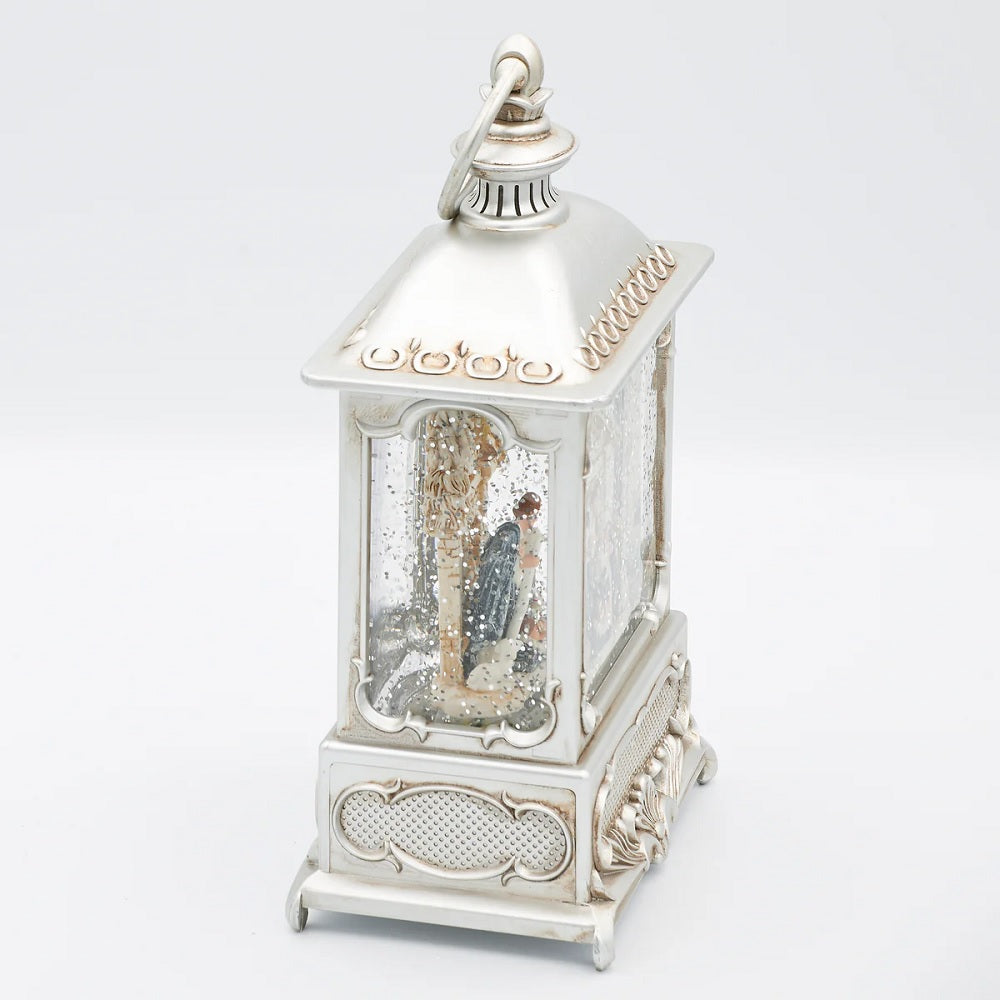 Nativity Scene Pewter Swirl LED Lantern