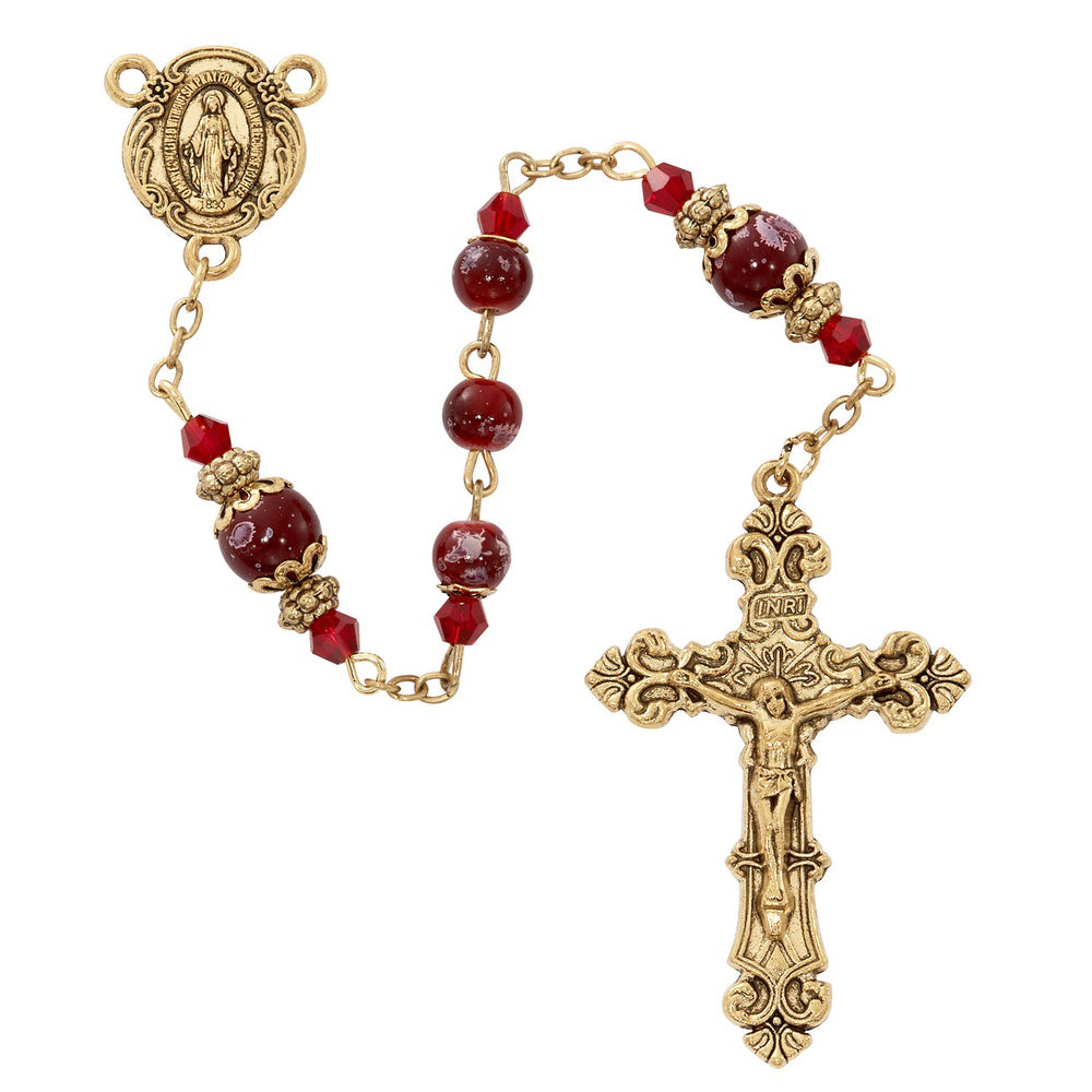 Vintage Red & Gold Miraculous Medal Rosary