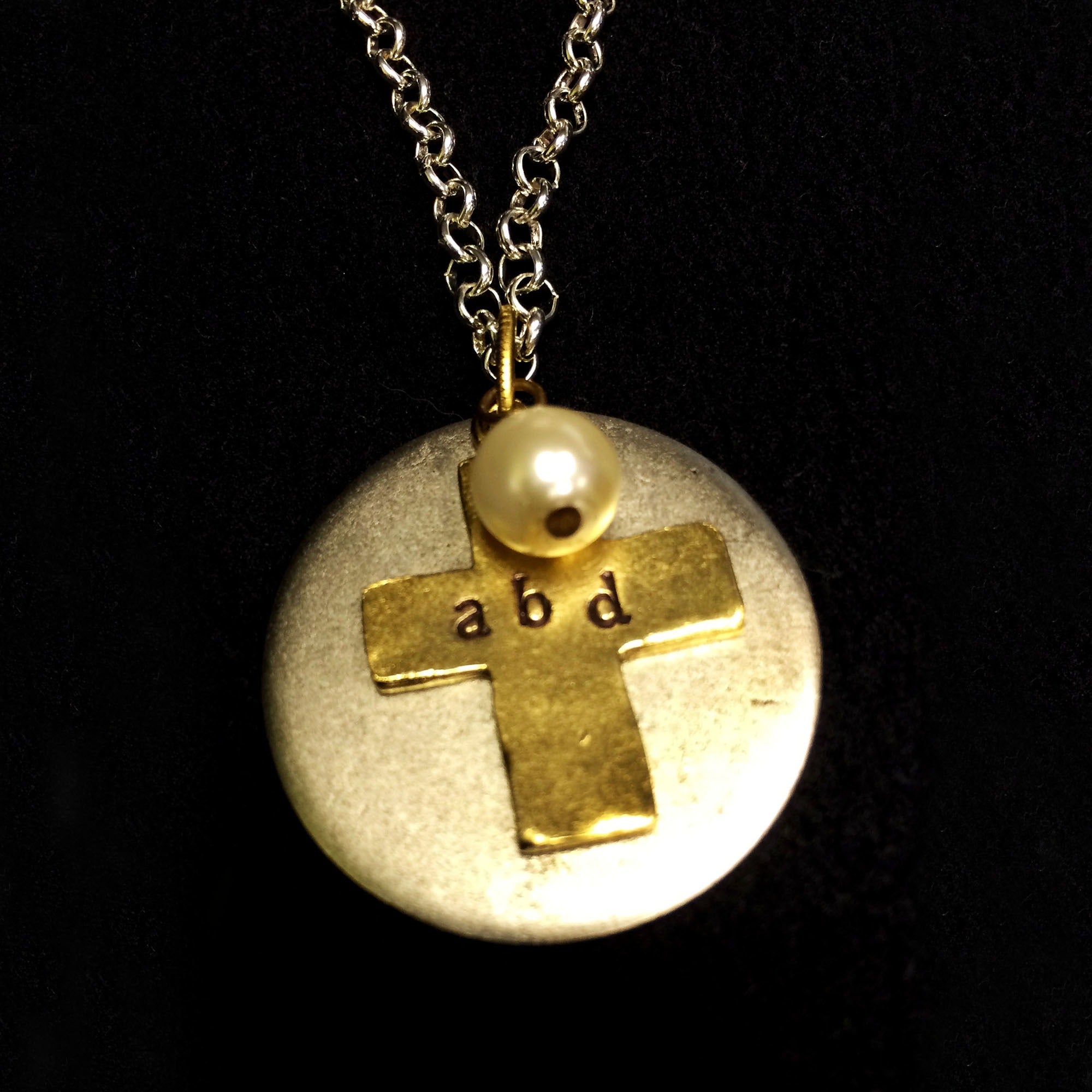 Hammered Cross & Pearl Pendant