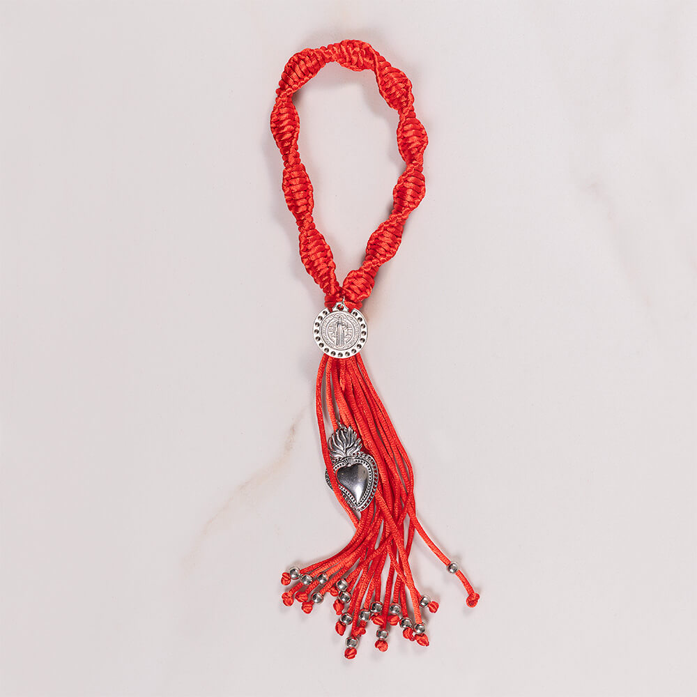 Handcrafted Knotted Red Sacred Heart & St. Benedict Home Blessing