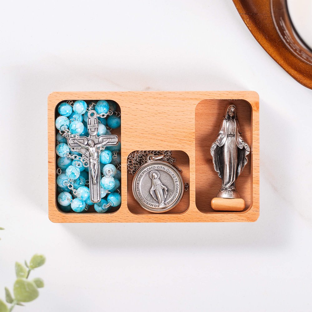 Miraculous Medal Rosary, Necklace, & Figurine Gift Set