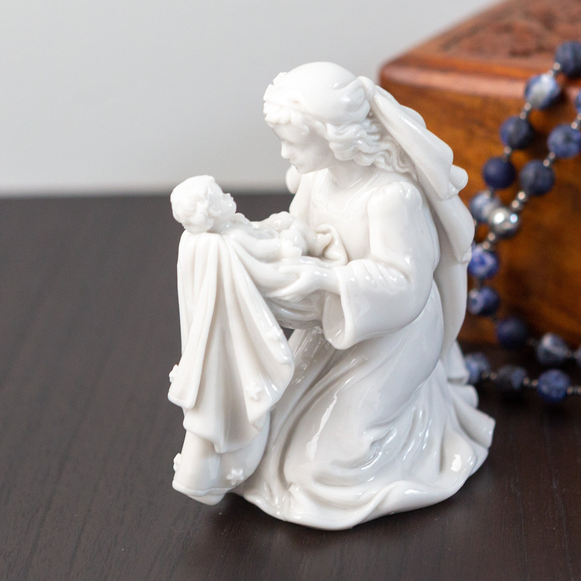 Italian Kneeling Madonna & Child Figurine in White - 4"