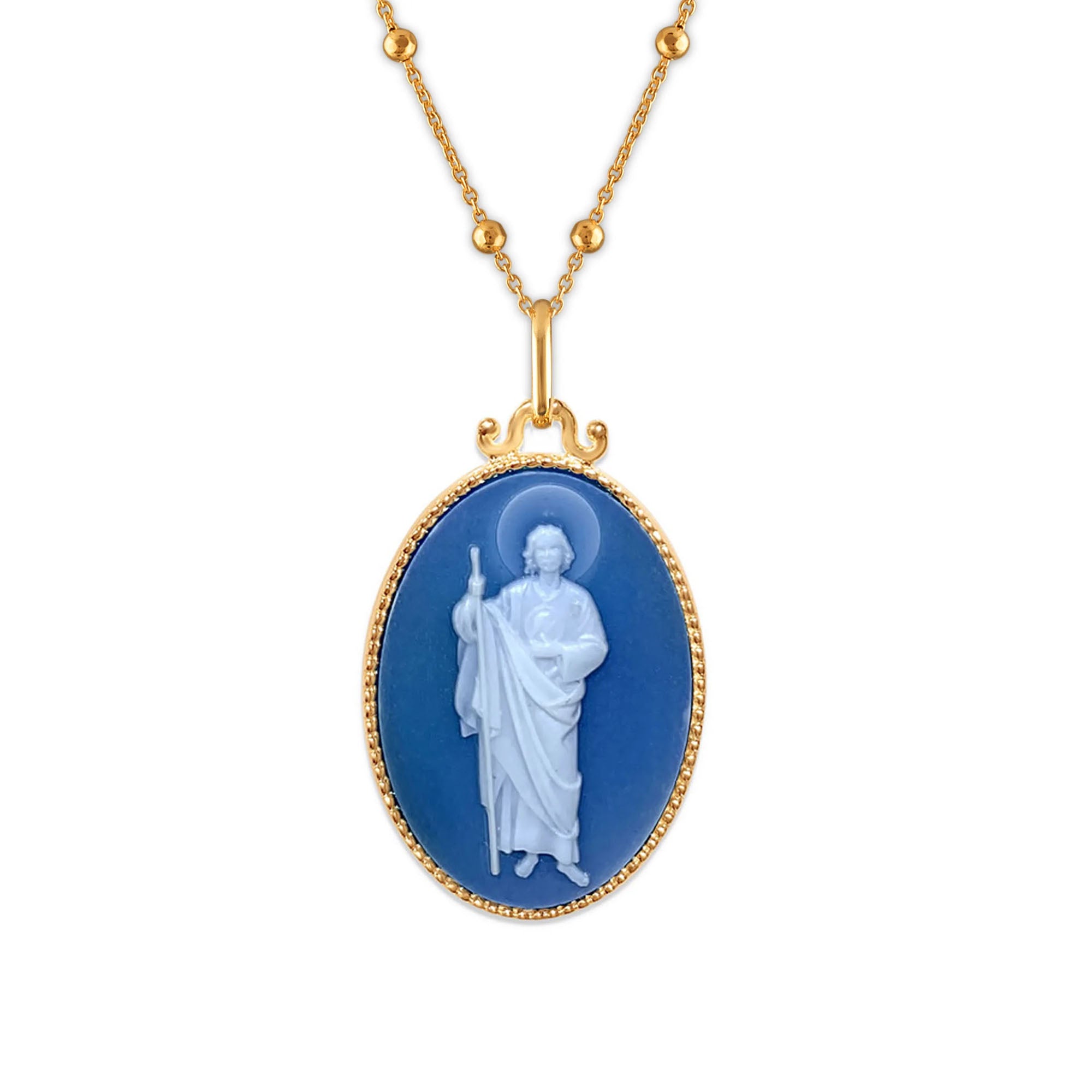 Blue Stone Cameo St. Jude Necklace