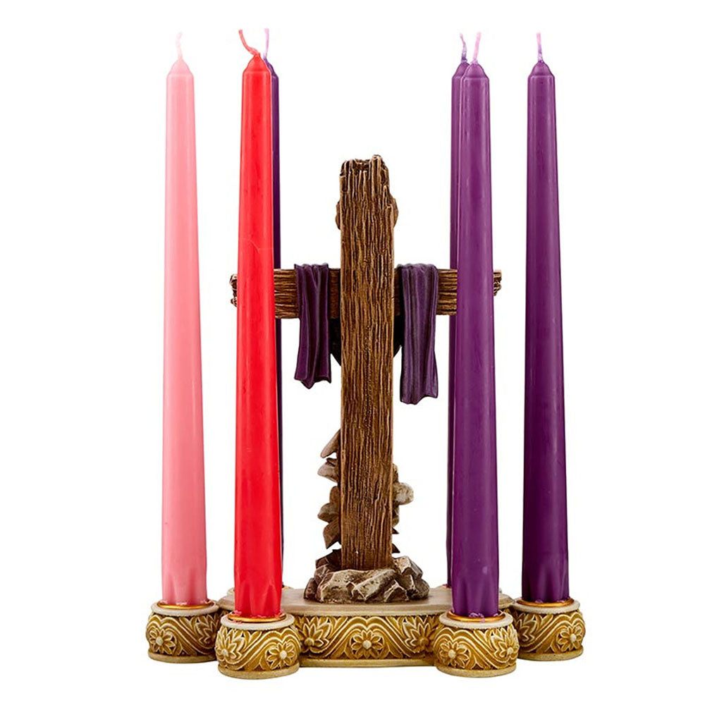 Lent Lily & Cross Candleholder with Lenten Taper Candles (Gift Set)