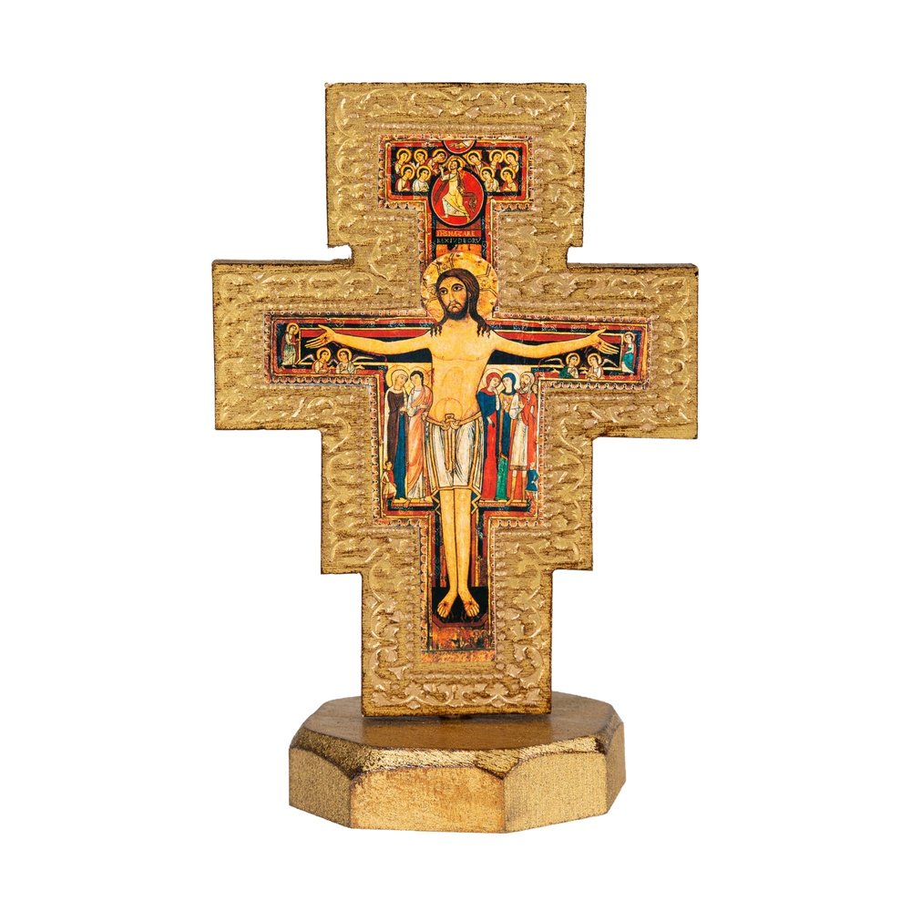 Italian San Damiano Crucifix on Octagonal Base