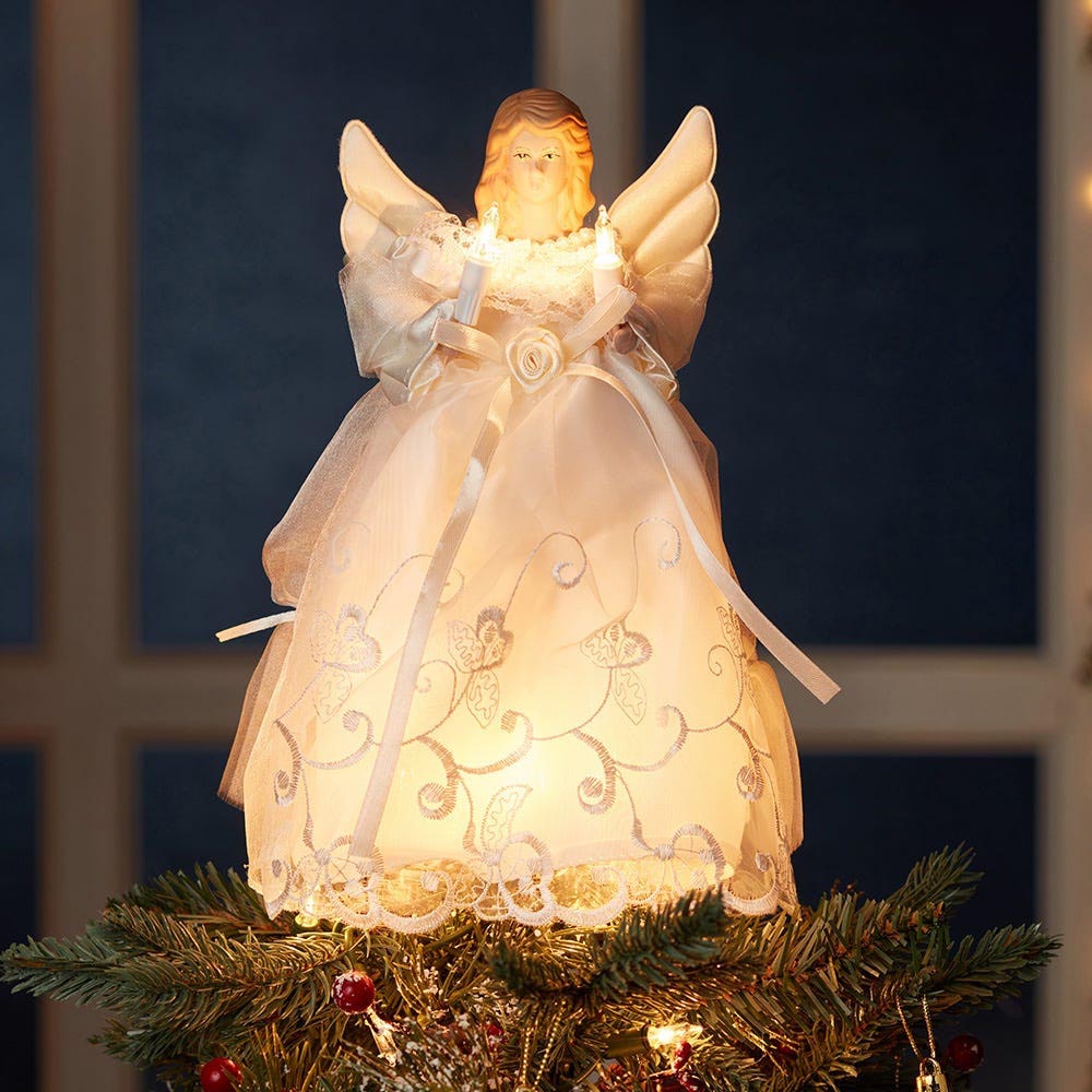 Illuminated Gold & Ivory Angel Tree Topper - 10.5"