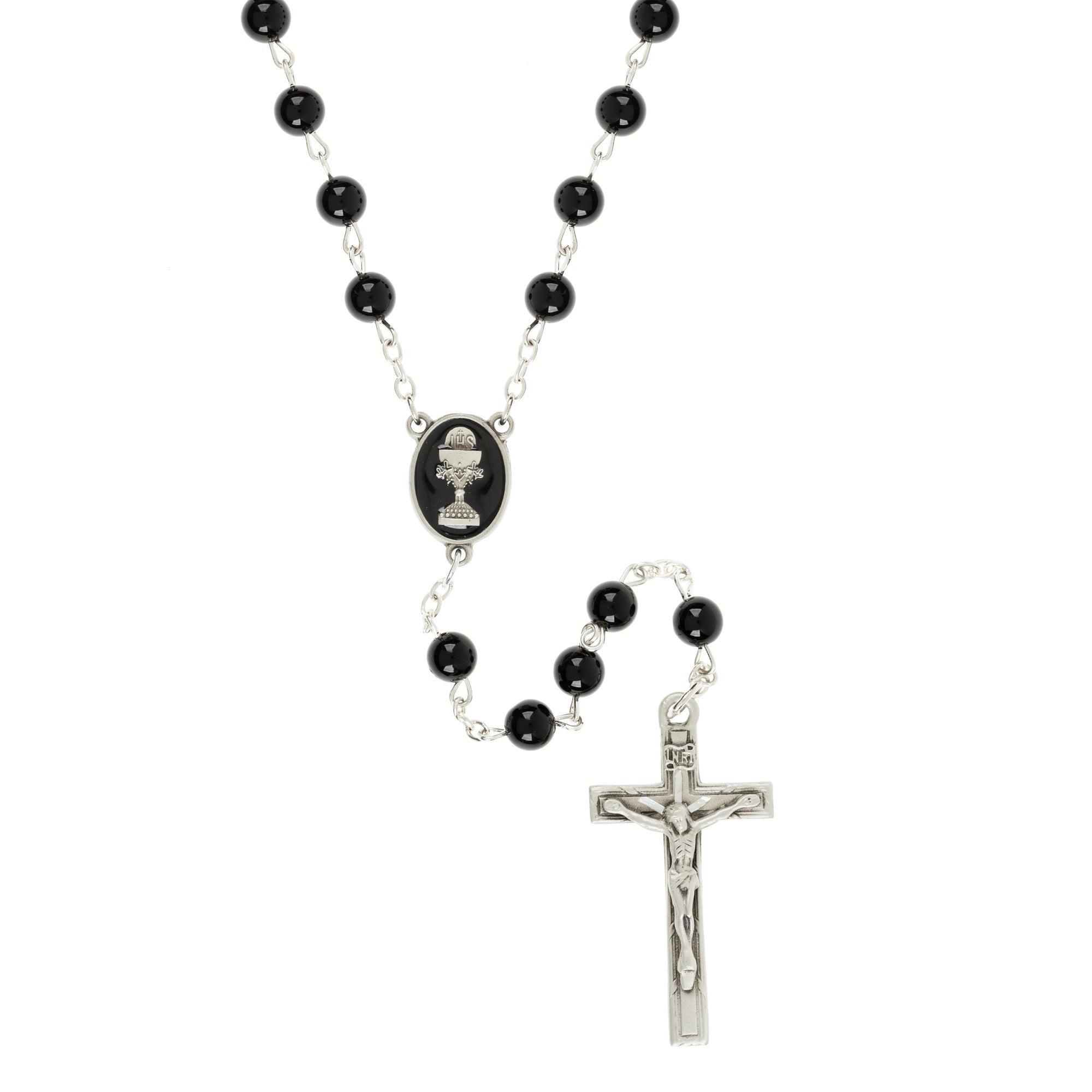 Black Glass First Chalice Communion Rosary