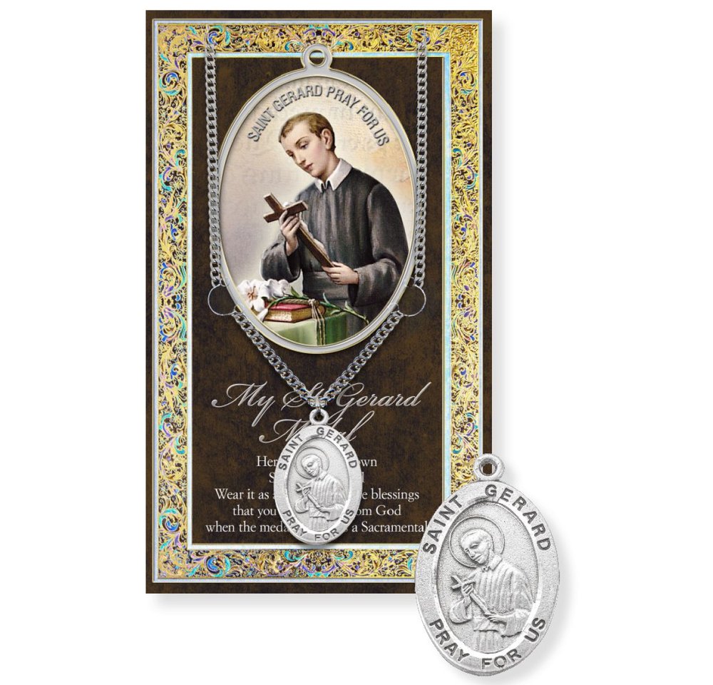 St. Gerard Pewter Medal Necklace & Prayer Card Pamphlet - 24"