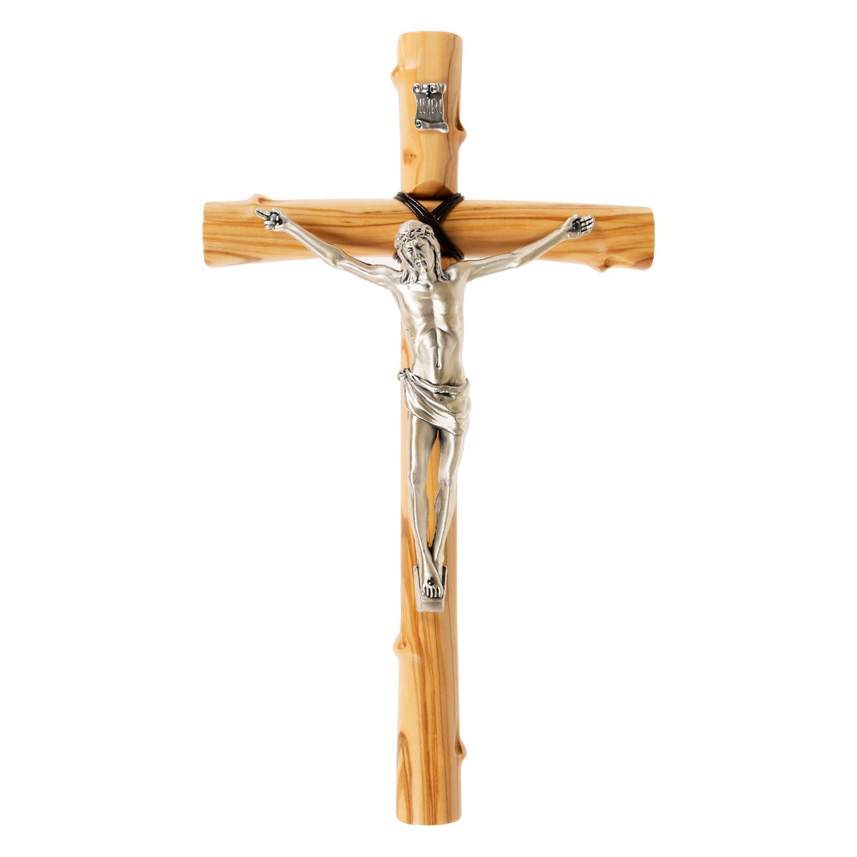 Roped Olive Wood Crucifix - 12"