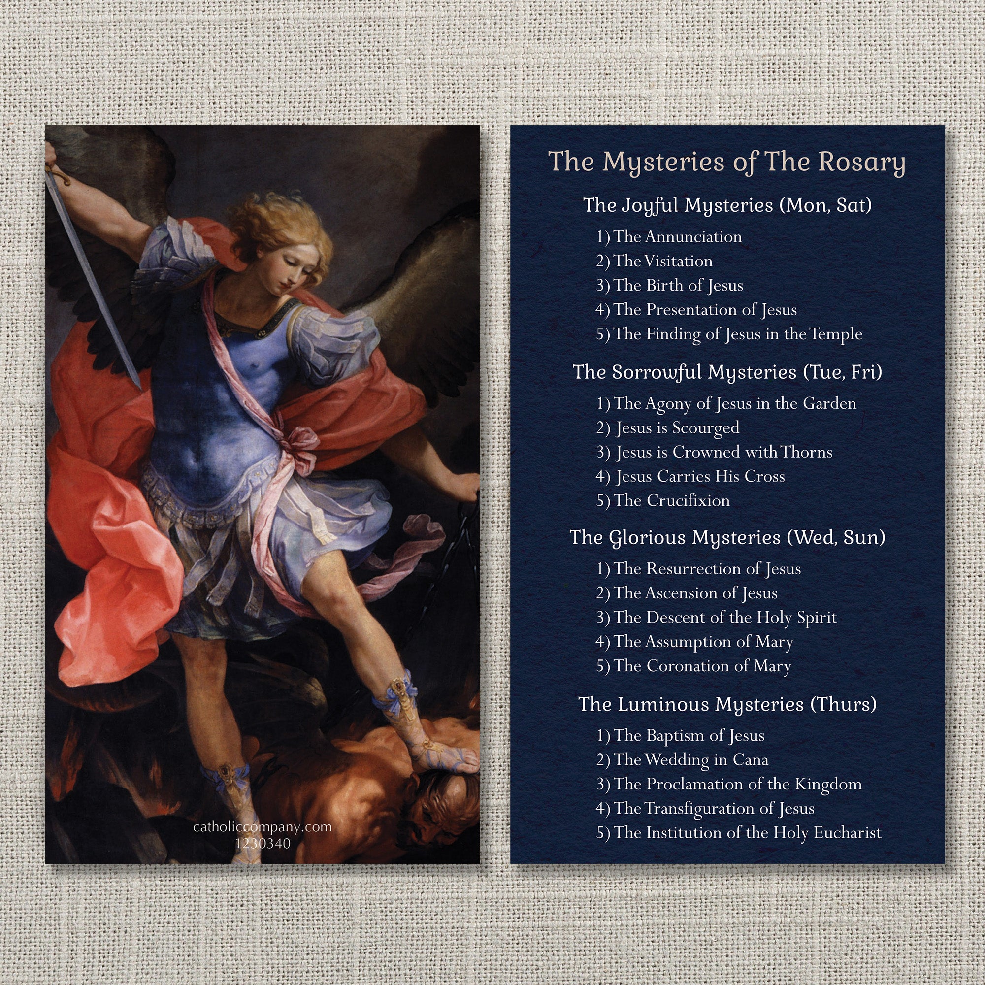 St. Michael Rosary Mysteries Prayer Card