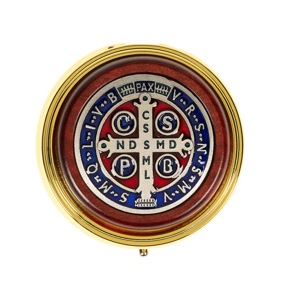 St. Benedict Mahogany & Metal Rosary Box