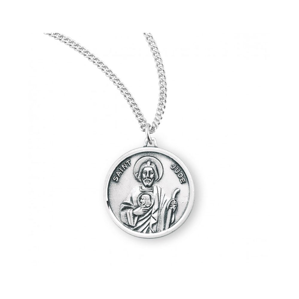Petite Silver Round St. Jude Medal Necklace