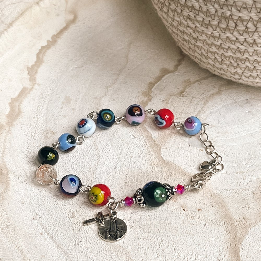 Sterling & Murano Glass Rosary Bracelet