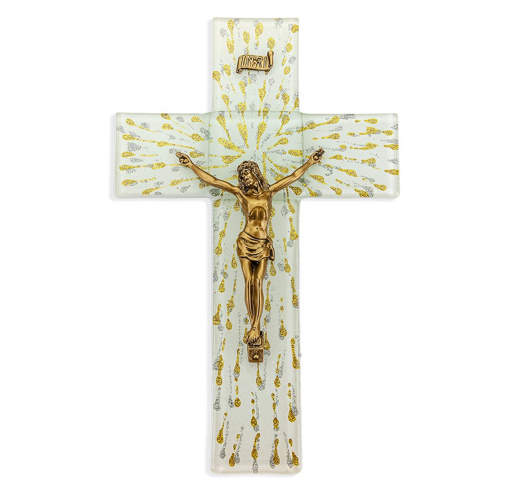 Gold & Silver Teardrop Shimmer Glass Crucifix - 10"