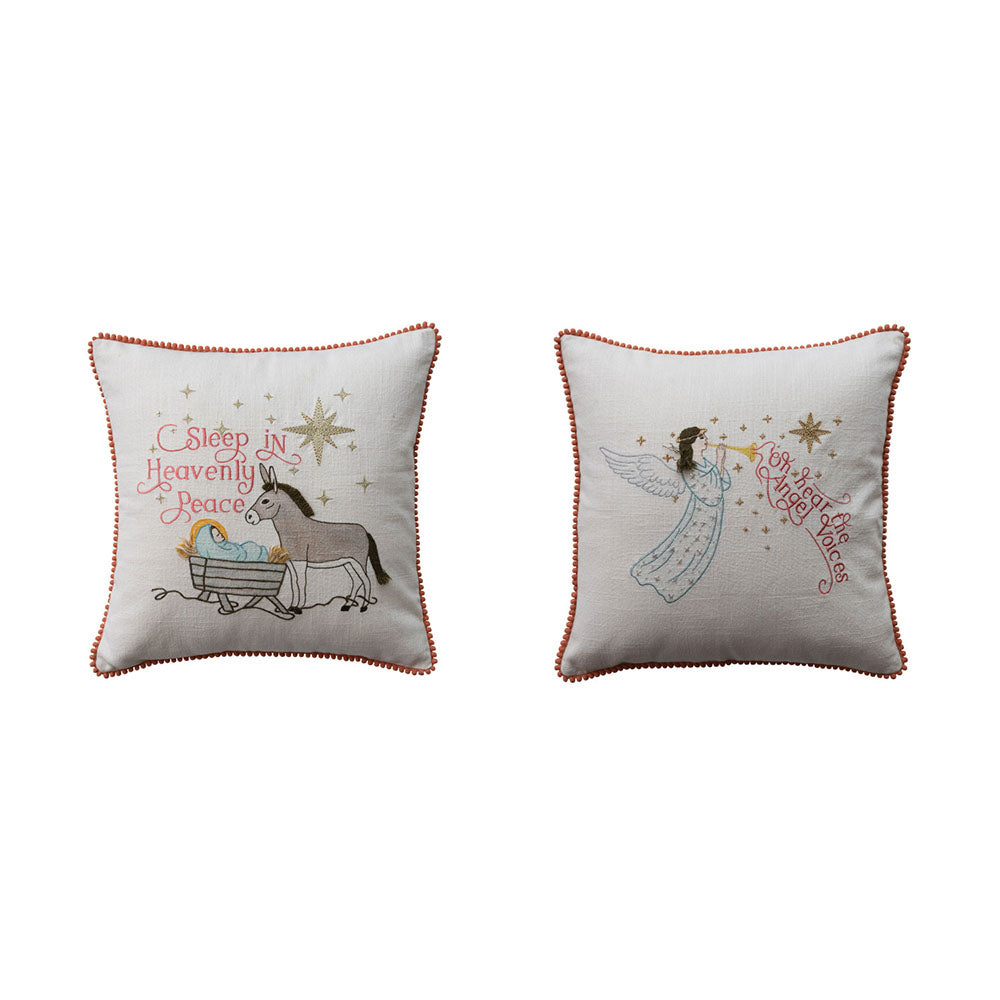 Embroidered Nativity Scene Pillows - Set of 2