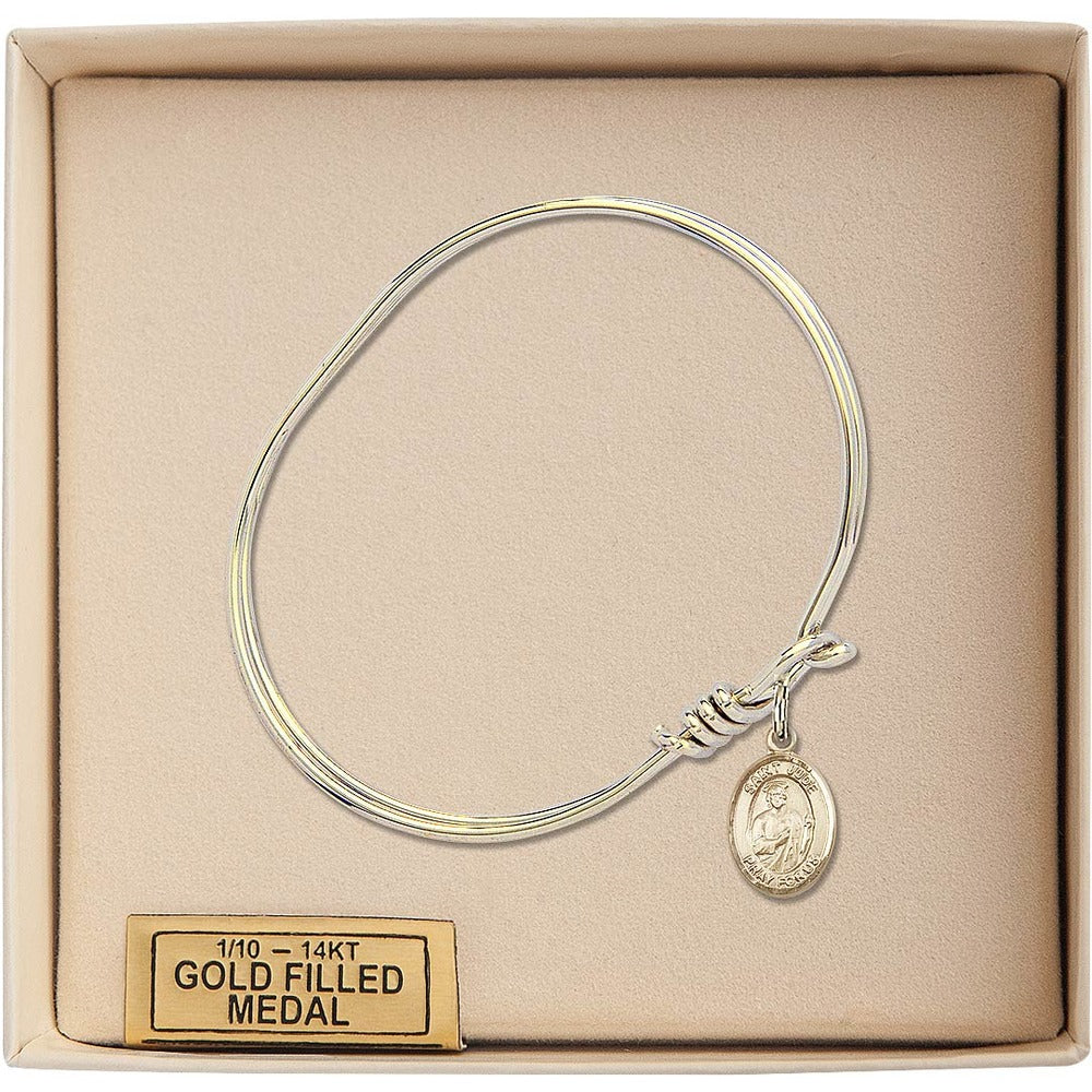 Youth 5 3/4" Gold Plated Bangle Bracelet with St. Jude Thaddeus Medal Charm