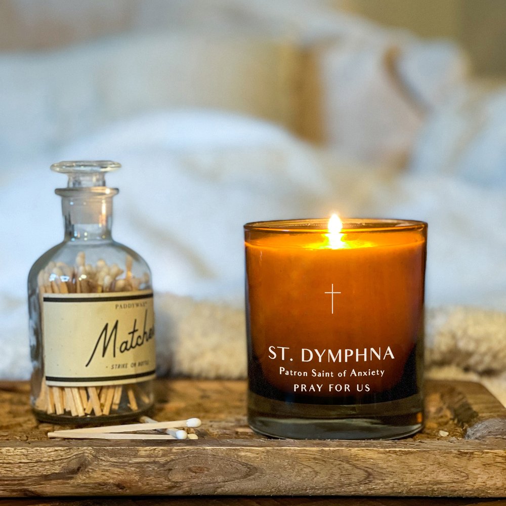 Amber Glass St. Dymphna Healing Candle