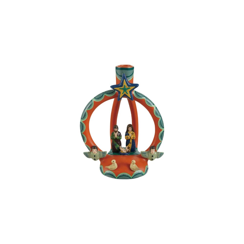 Folk Art Style Holy Family Taper Candle Holder - One Piece