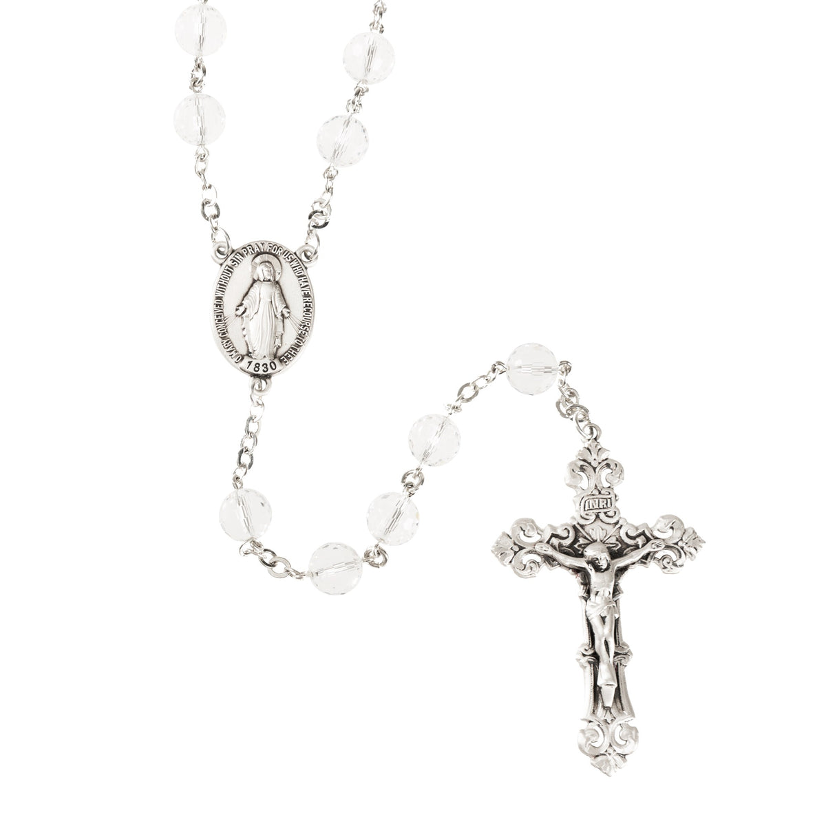 Swarovski Clear Round Crystal and Sterling Silver Rosary