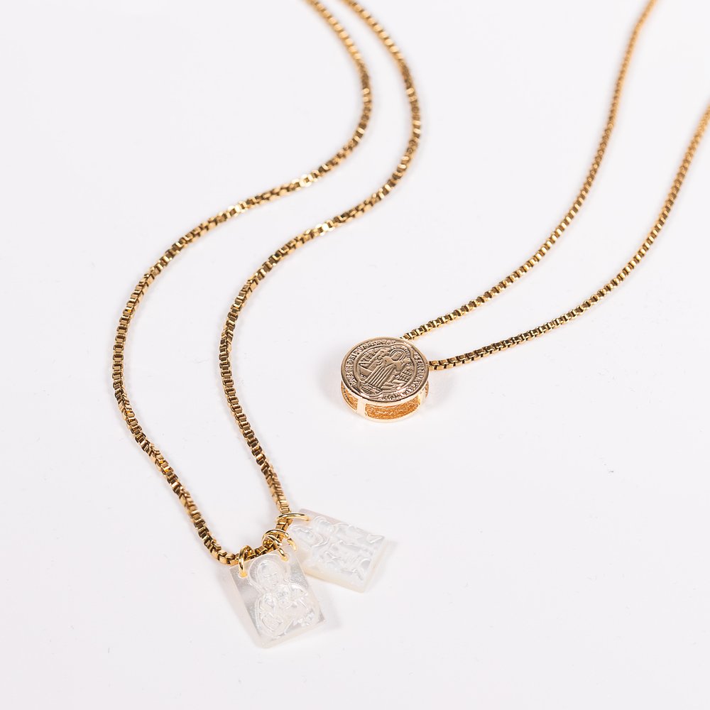 Scapular & St. Benedict Medal Layered Necklace