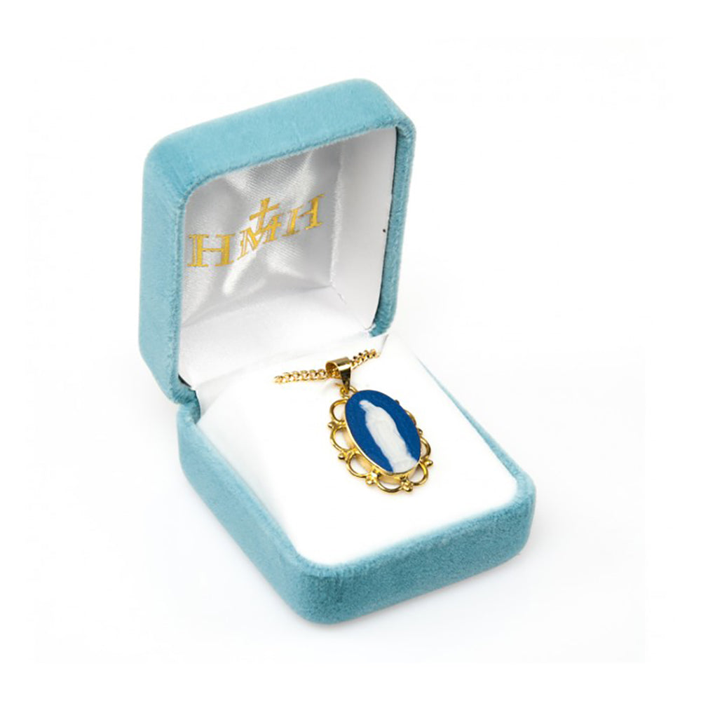 Blue Cameo Our Lady of Guadalupe Gold Necklace