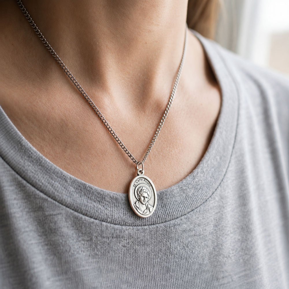 Italian St. Carlo Acutis Medal Necklace - 20"