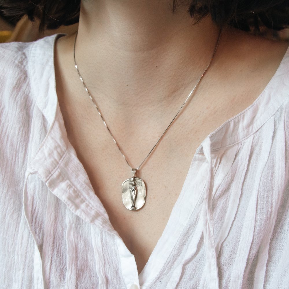 Stylized Sterling Silver Marian Pendant Necklace