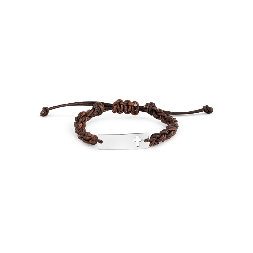 Braided Leather Cutout Cross Confirmation Bracelet