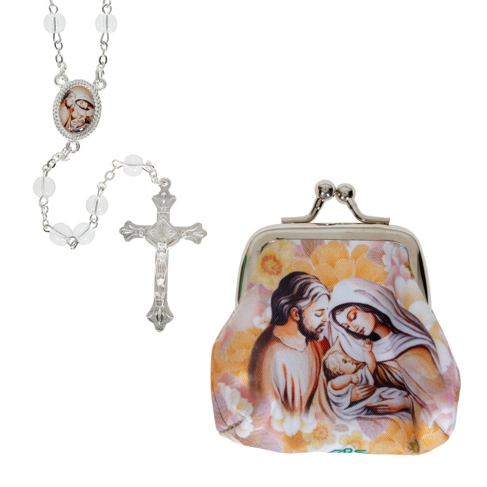 Holy Family Purse & Crystal Rosary Set
