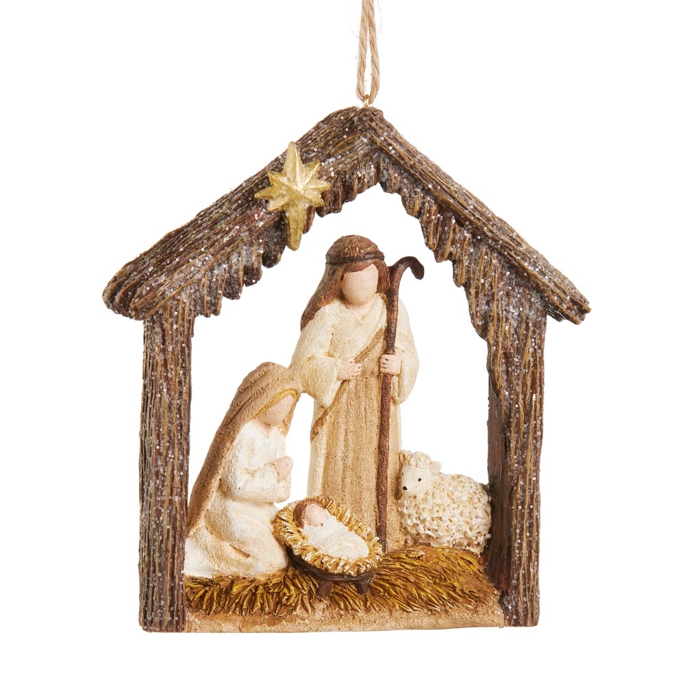 Holy Family in Creche Ornament - 4.5"