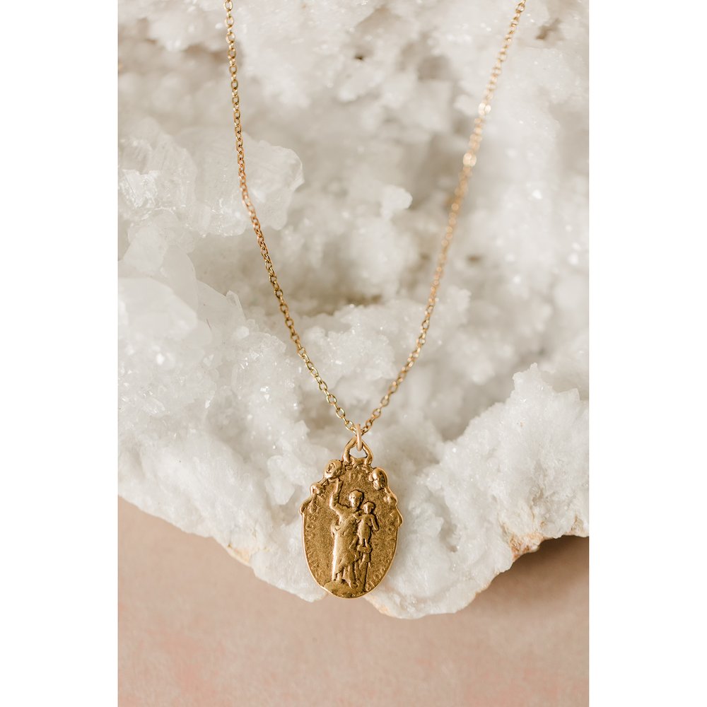 Gold Holy Family Vintage Style Necklace