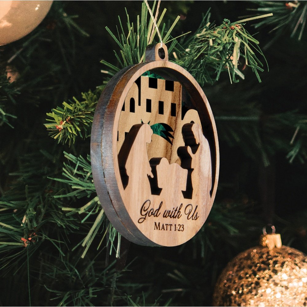 Holy Land God With Us 3-D Olive Wood ornament - 3"