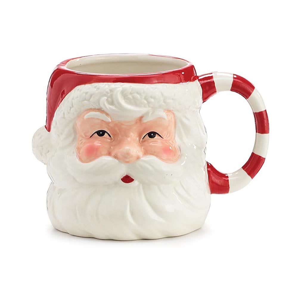 Sculpted Santa Mug with Peppermint Handle