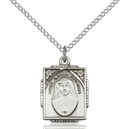 Square St. Maria Faustina Pendant, Sterling Silver