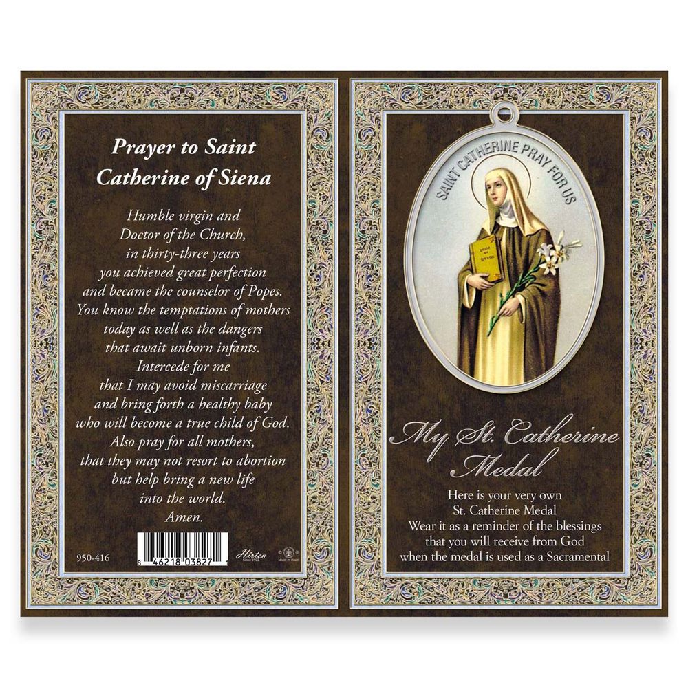 St. Catherine of Siena Pewter Medal Necklace & Prayer Card Pamphlet - 18"
