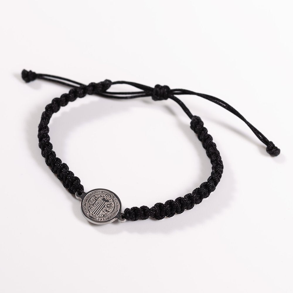 Men's Black Macramé St. Benedict Medal Bracelet