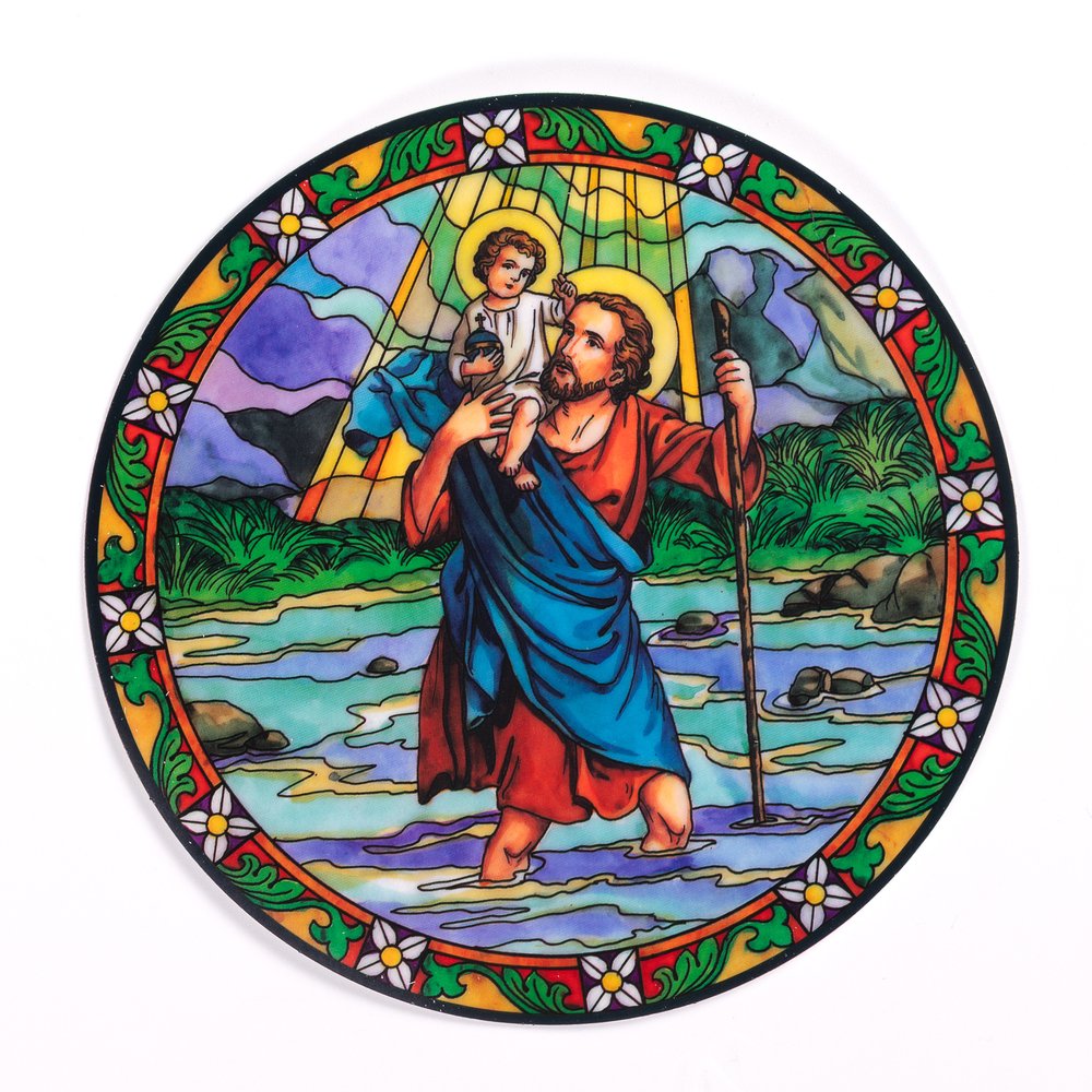 Stained Glass Look St. Christopher Static Sticker