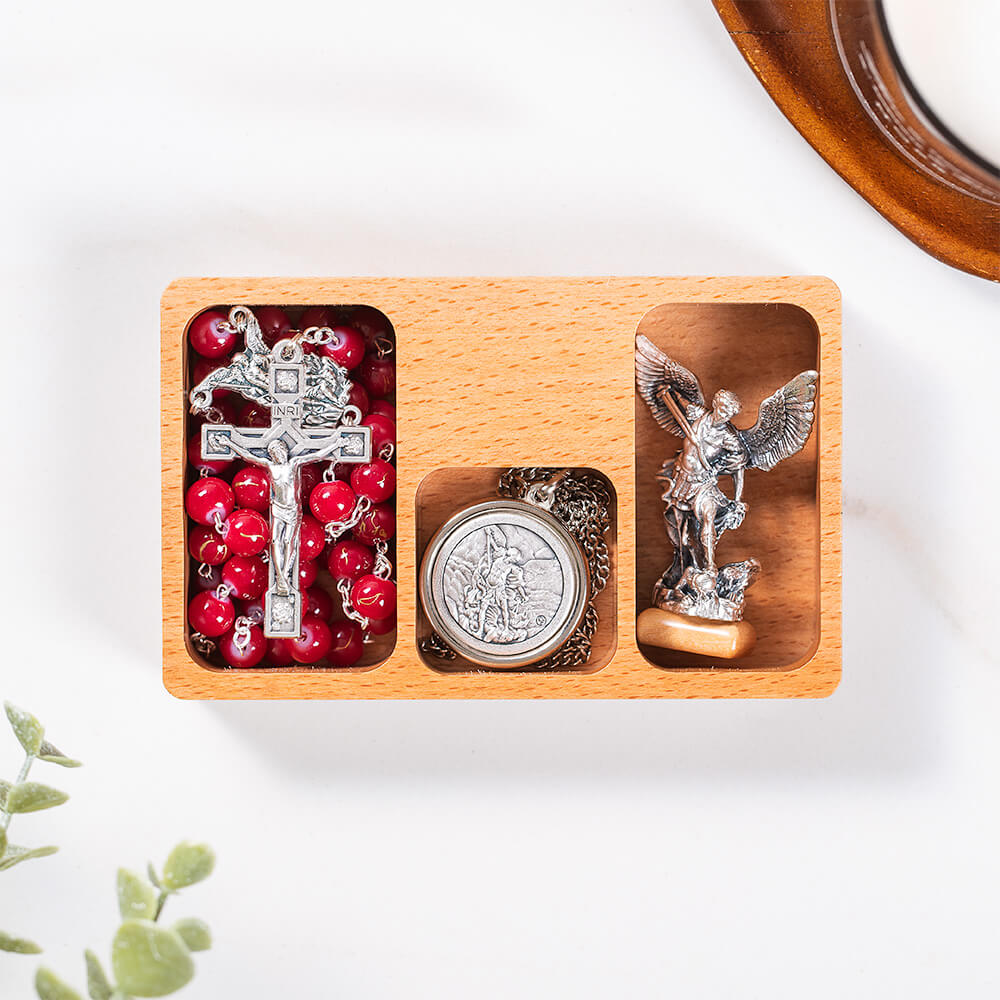 St. Michael Rosary, Necklace, & Figurine Gift Set