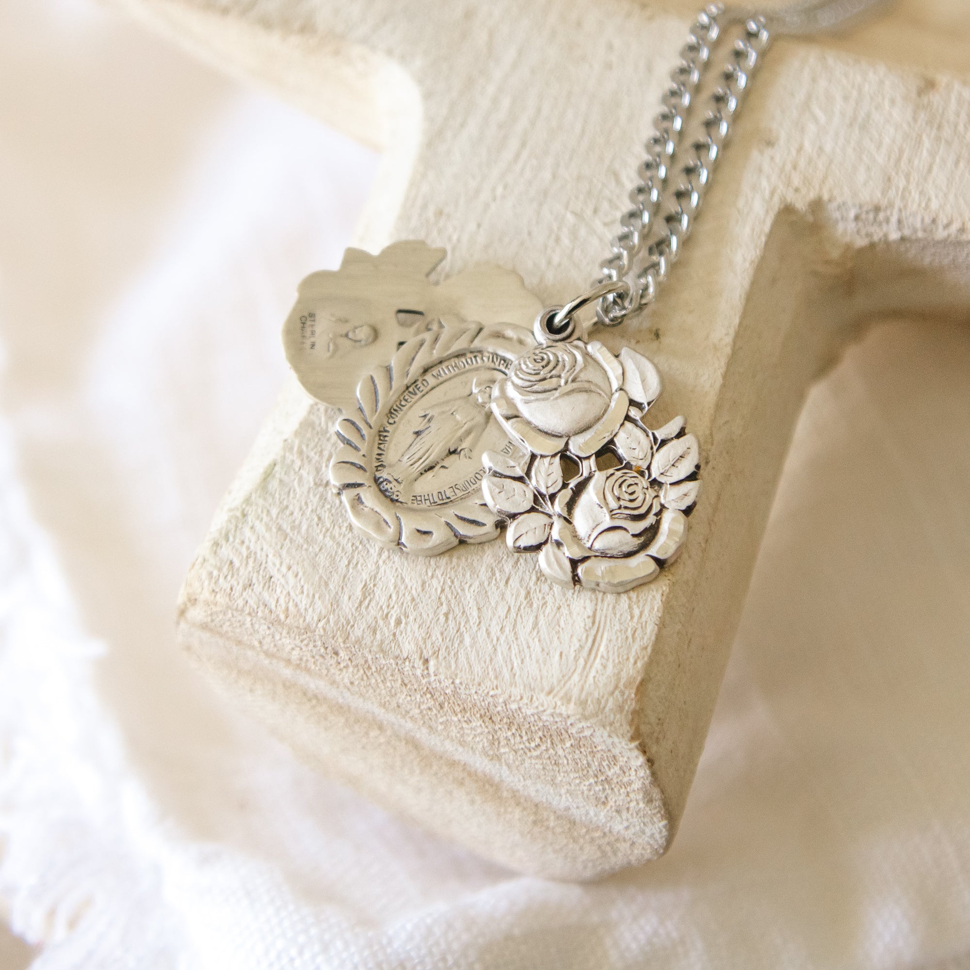 Rosebud Miraculous Medal 24 inch chain