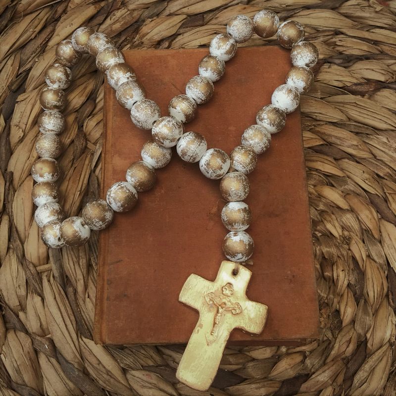 Large Strand White & Gold Leaf Blessing Beads