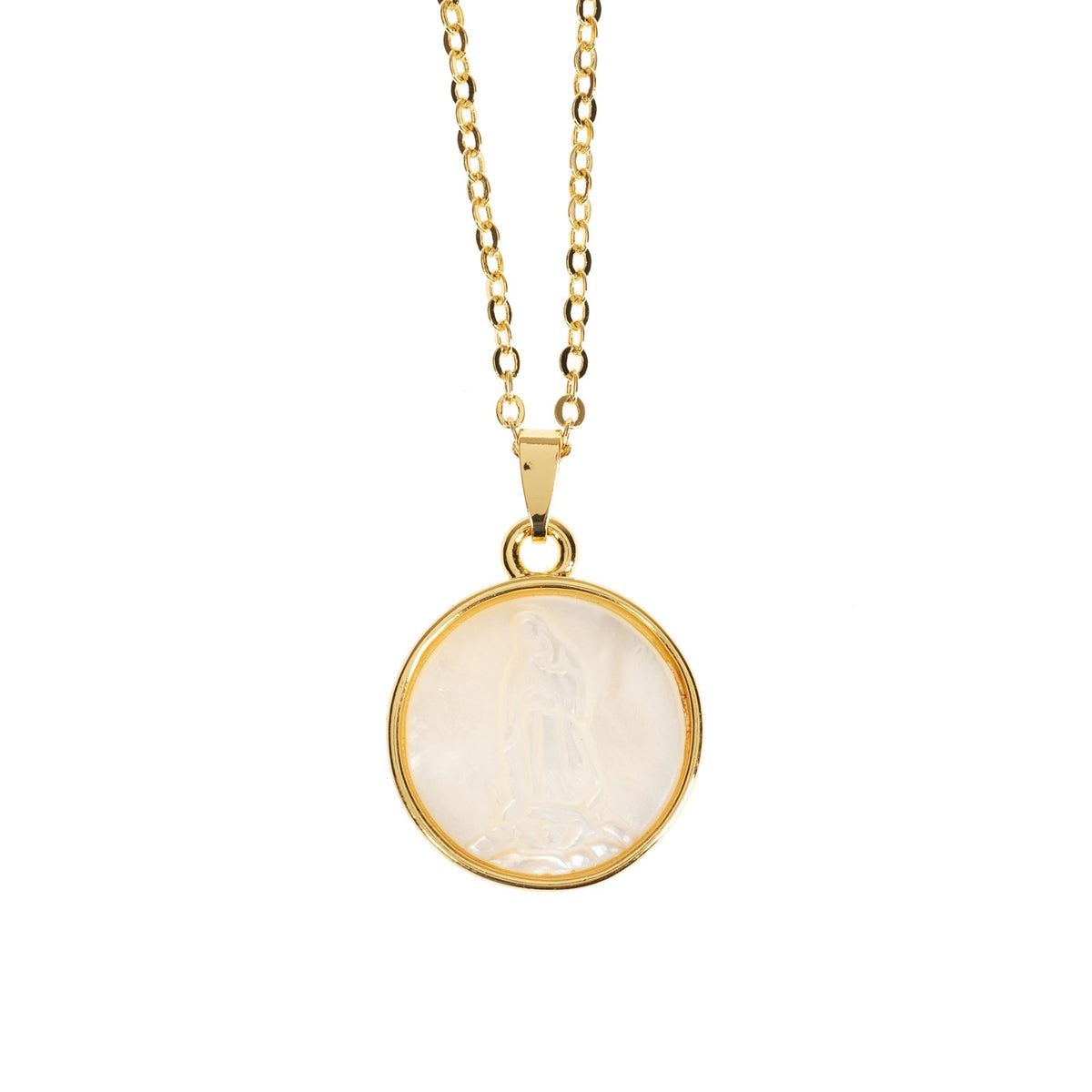 Hand Carved Mother of Pearl Marian Necklace