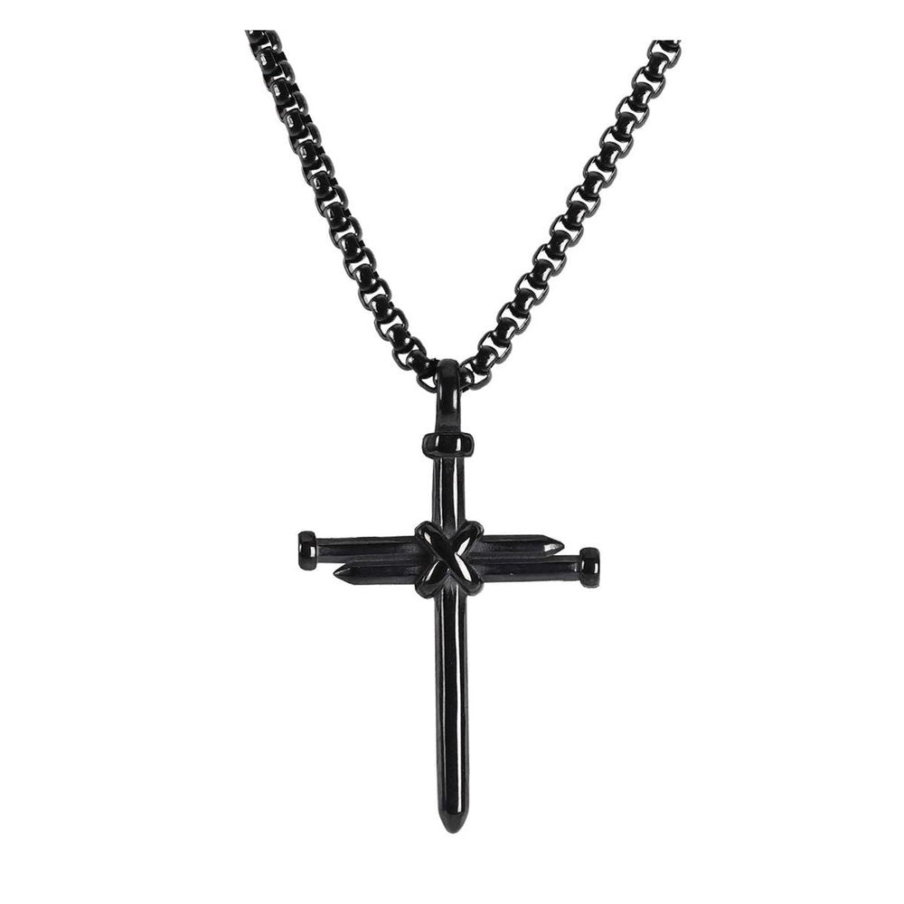 Black Stainless Steel Nail Cross Necklace